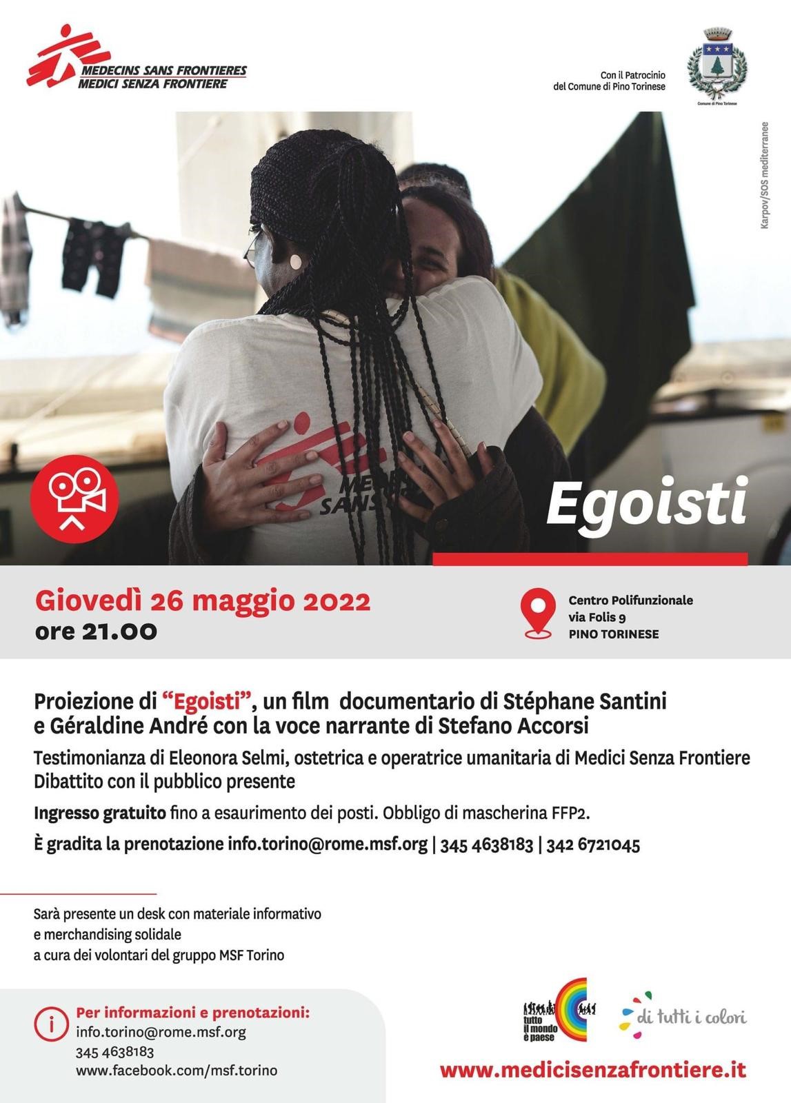 Pino Torinese Giovedì 26 maggio proiezione del film Egoisti CentoTorri